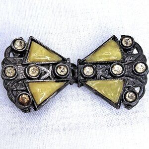 ANTIQUE ART DECO BELT BUCKLE ~ CREAM FROST BAKELITE & RHINESTONES ~ COLLECTIBLE!